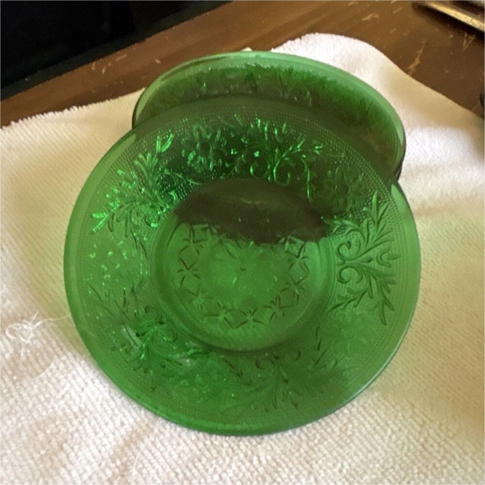 Green Pressed Glass Floral Decorative Plates Set of 4